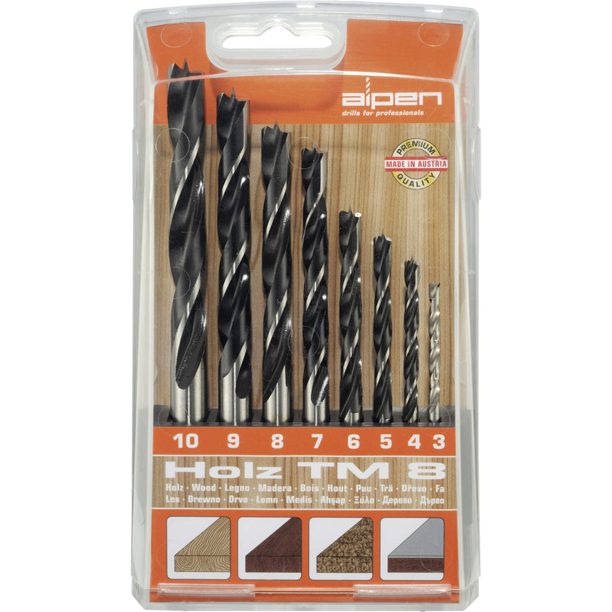 Set 8 burghie pentru lemn, Alpen, TM-8, Otel carbon, Gri