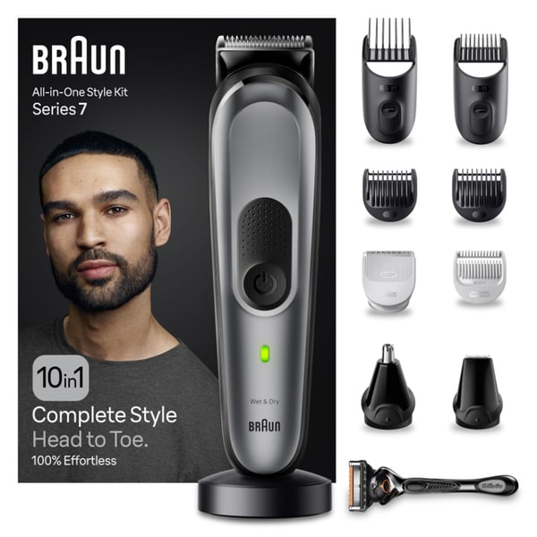 Aparat de Tuns Multifunctional 10 in 1 BRAUN MGK7420, Acumulator, 100 min Autonomie, Wet&Dry, Gri
