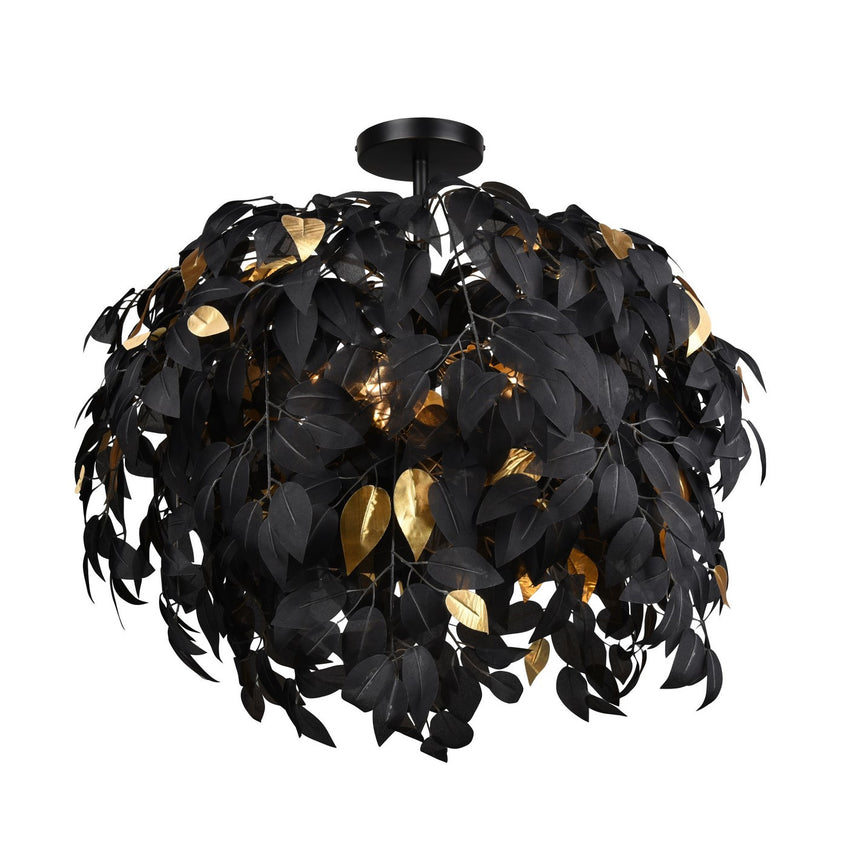 Lustra Leavy, RL, Metal, Soclu E14, Negru/Auriu