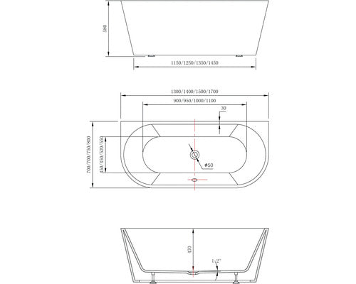 Cada Baie Dreptunghiulara Freestanding Linea Combine, Acril, 130x70 cm, 212 l, Alb