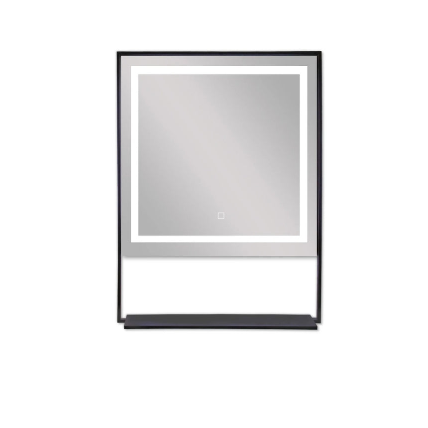 Oglinda, Sanotechnik, ZI310, cu iluminare indirecta LED, comutator tactil, incalzire cu dezumidificare, Bluetooth, raft toaleta, 600x600 (+200mm), Negru