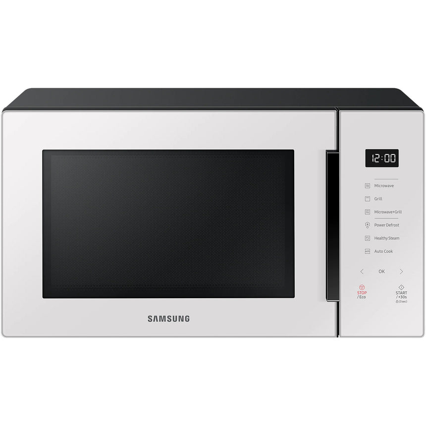 Cuptor cu microunde Samsung Bespoke MG30T5018UE/ET, Gril, 30 l, 900 W, Afisaj LED, Dezghetare rapida, Interior ceramic, 6 trepte de putere, Functie gatire la abur, Mod Eco, Beige