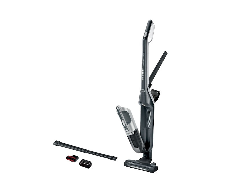 Aspirator fara fir, Bosch, BCH3P210, Flexxo 2 in 1, baterie Li-Ion de 21,6 V, timp de functionare 50 de minute, depozitare incorporata pentru accesorii, Gri