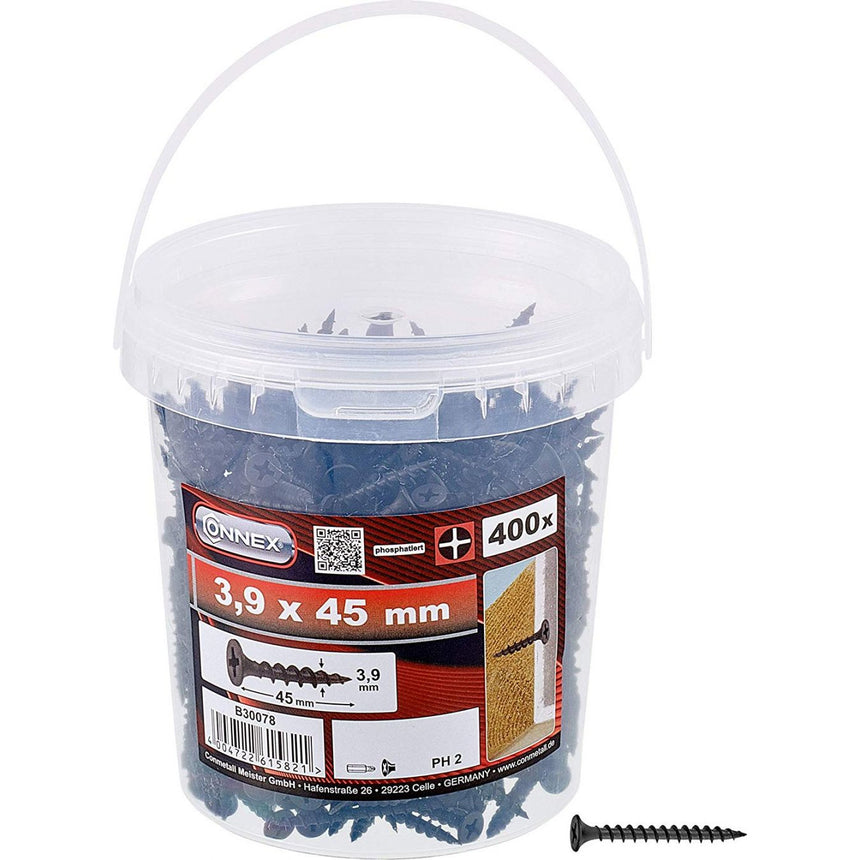 Set 400 surub autofiletant pentru gips carton, filet rapid, 3.9x45, PH2, fosfatat negru Connex