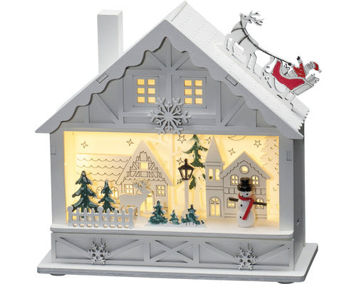 Decoratiune Din Lemn Cu Led Konstsmide Casa 17, 7x8x18 Cm Alb Cald