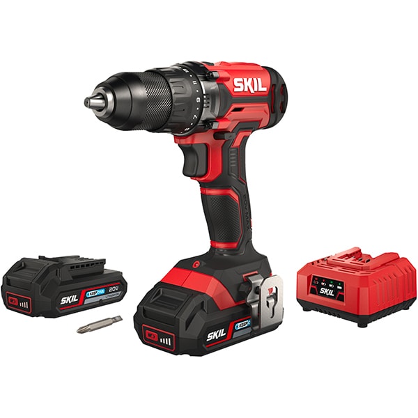 Masina de gaurit si insurubat (bormasina) SKIL 3010 BA, 20V, 2.5Ah, 1450RPM, Mandrina Rapida 13mm, Incarcator + 2 Acumulatori, Negru-Rosu