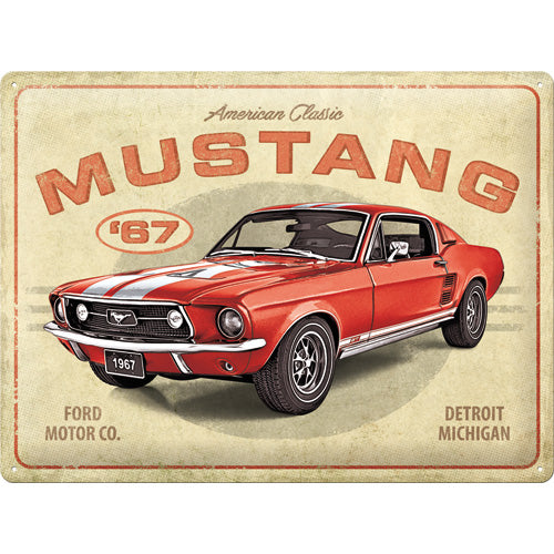 Placa metalica 30x40 Ford Mustang - GT 1967 Red