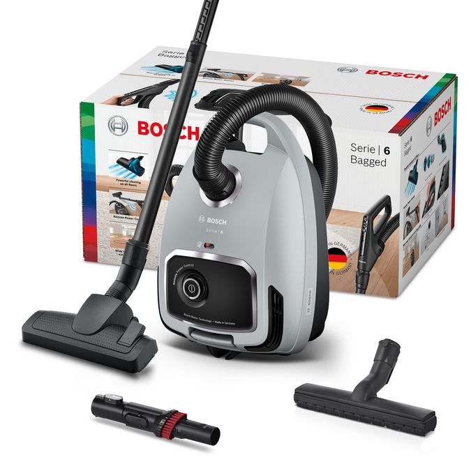 Aspirator cu sac Bosch Serie 6 BGB6X330, capacitate sac 4 L, sistem Remote Power Control, 600 W, fabricat in Germania, Grafit