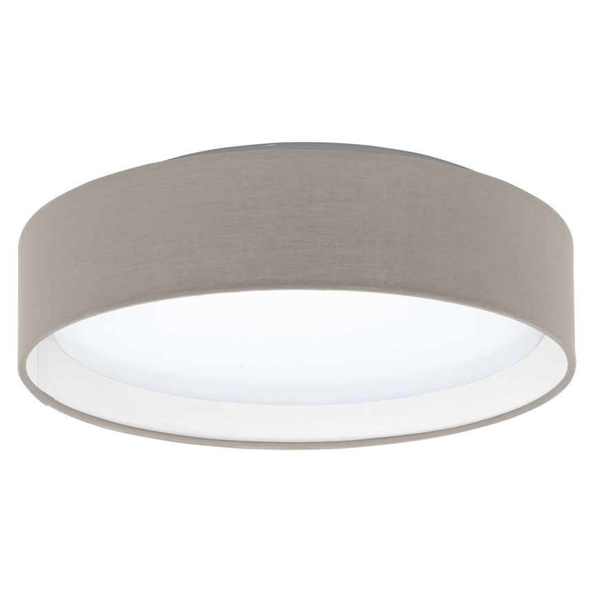 Plafoniera Pasteri, EGLO, LED, 11W echivalent 68W, 950 lm, 3000K, lumina calda, otel, alb, material textil, taupe, 32 x 9 cm, IP20