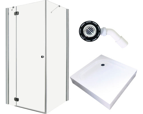 Set cabina de dus patrata Radaway Torrenta KDJ 80L cu cadita de dus si sifon 80x80 cm, sticla transparenta, profil crom