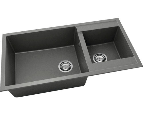 Chiuveta Bucatarie Cu 2 Cuve Fat Avangard 235 95x49 Cm, Fara Picurator, Reversibila, Fatgranit Basalt