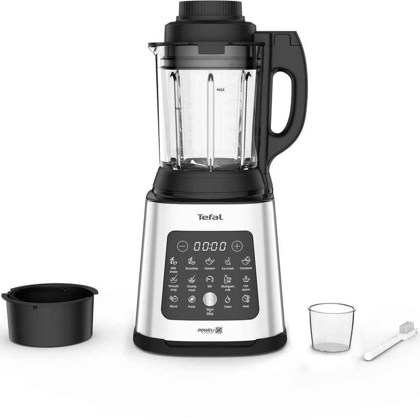 Blender Tefal PerfectMix Cook BL83SD30, 1400W, capacitate 1.75L, viteza variabila, 10 programe pentru retete calde si reci, functie de gatire la aburi, functie de maruntire a ghetii, lame detasabile Powelix, argintiu-negru
