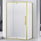 Cabina de dus dreptunghiulara reversibila Belform Fortuna 100x80x195 cm, sticla securizata transparenta, usa glisanta, profil auriu