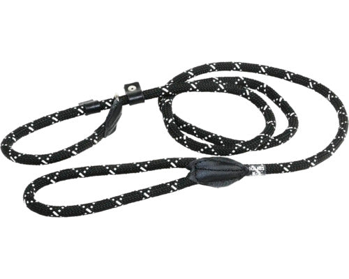 Lesa cordelina pentru caini Julius K9 cu opritor, pentru dresaj, 12mmx2m, Negru cu fire fluorescente
