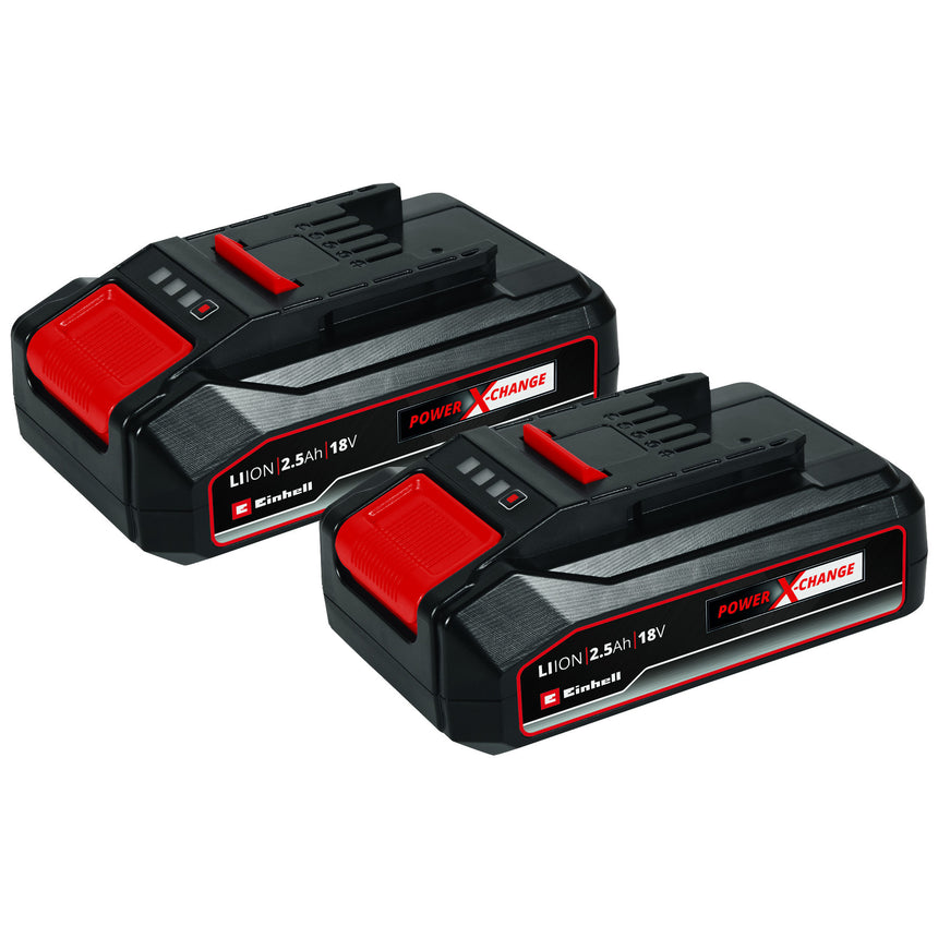 Set 2 acumulatori Einhell Power-X-Change 4511524, 2.5 Ah, 18 V, 720 W putere maxima