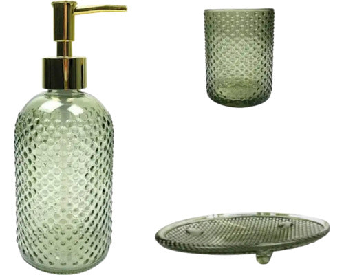Set Dozator Sapun Lichid, Sapuniera Si Pahar Sticla Verde