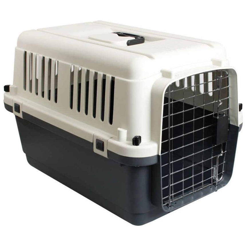 Cusca transport pentru animale de companie FLAMINGO, Plastic, 60 x 39 x 40.5 cm, Gri/Alb