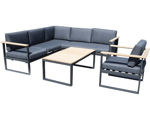 Set Mobilier Gradina Aluminiu-lemn, 1 Masa, 1 Fotoliu, 2 Canapele, Antracit