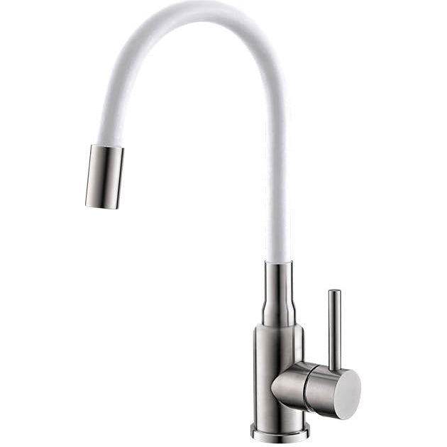 Baterie bucatarie Alveus Flexa, pipa flexibila, cartus ceramic, Alb Satin