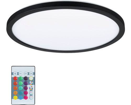 Panou Cu Led Integrat Auria 15w 1400 Lumeni Ø29, 3 Cm, Lumina Rgbw, Montaj Aplicat, Negru, Cu Telecomanda
