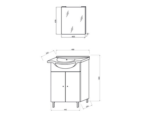 Set Mobilier Baie, Savini Due Best 50, Include Baza Lavoar, Lavoar Ceramic si Oglinda, Alb Lucios