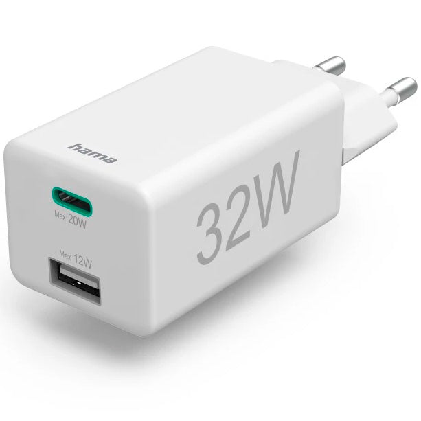 Incarcator retea Hama, PD/Qualcomm® 32W, 1xUSB-C, 1xUSB-A, Mini, Alb