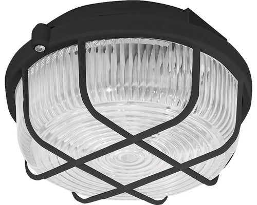 Aplica Rotunda Neagra 100w Cu Grilaj De Protectie Din Plastic, Protectie La Umiditate Ip40