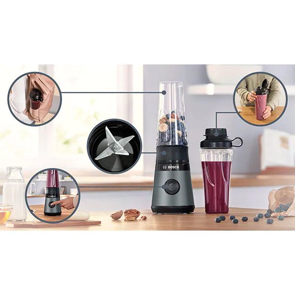 Blender, Bosch, 450W, Lama din otel inoxidabil, Negru/Argintiu