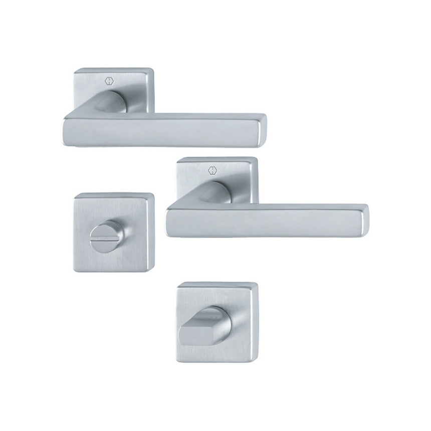 Maner usa interior, Hoppe Dallas, cu rozeta patrata pentru baie, material alama, culoare crom satinat, 124x49mm