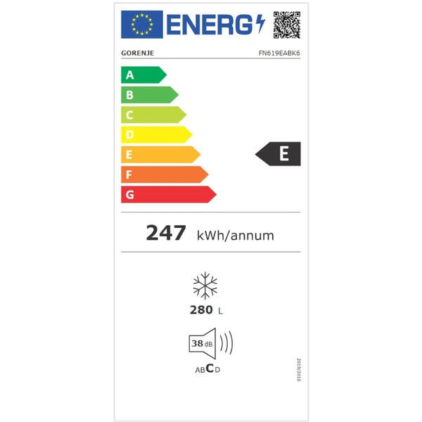 Congelator GORENJE FN619EABK6, No Frost, 280 l, H 185 cm, Clasa E, Negru