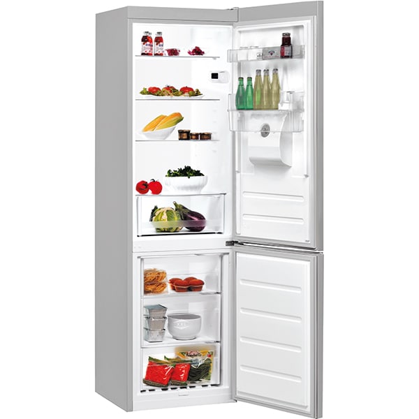 Combina frigorifica Indesit LI8S1ESAQUA, 334 l, Clasa F, Fast cooling, Less frost, Fresh box, Dozator apa, H 189 cm, Argintiu