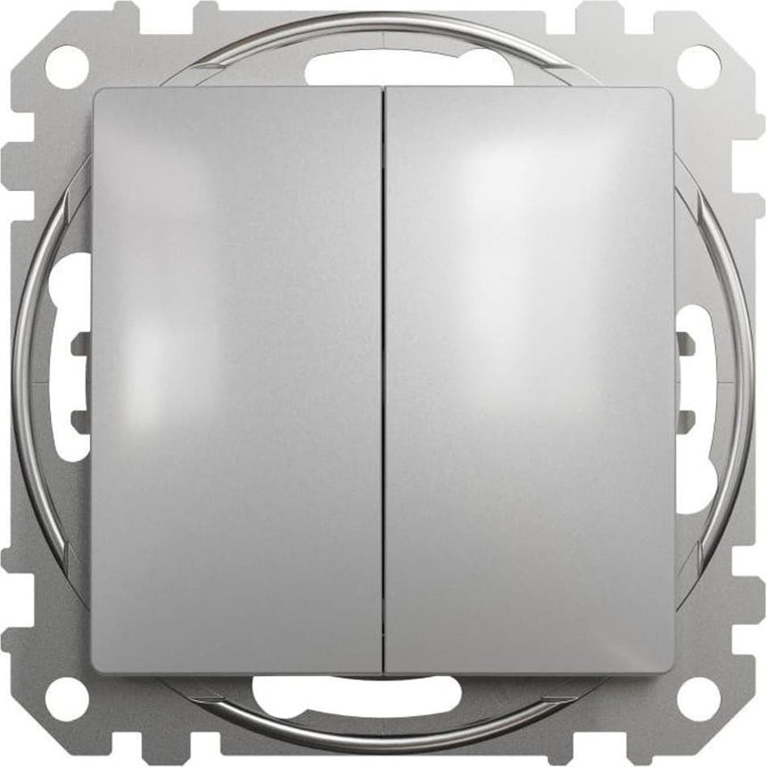 Intrerupator subtire, Schneider Electric, Sedna Design, aluminiu argintiu, 73x73x37mm