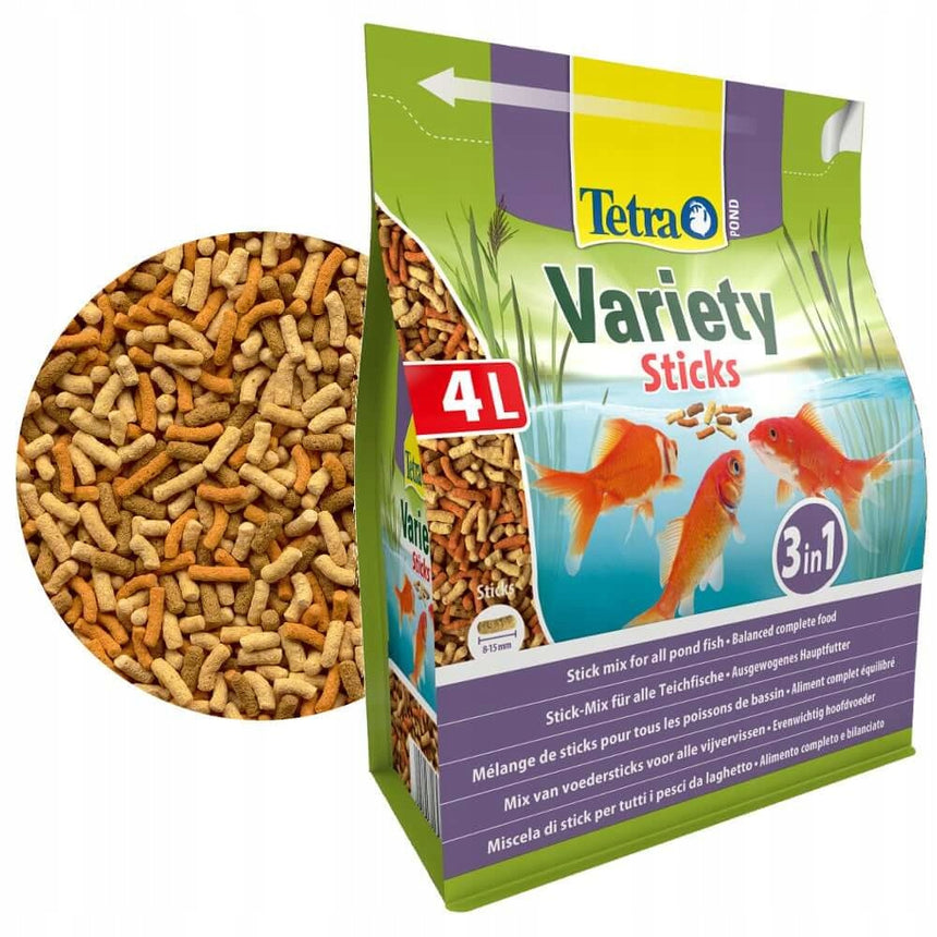 Hrana pentru pesti Tetra Pond Variety Sticks, set 4L, 3 tipuri de bastonase plutitoare, 8-15 mm