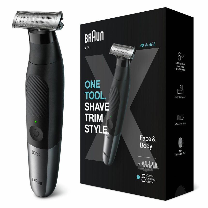 Aparat hibrid de barbierit si tuns barba Braun Series X XT5100 Wet&Dry, 4 piepteni, 1 cap pentru ingrijire corporala, Negru