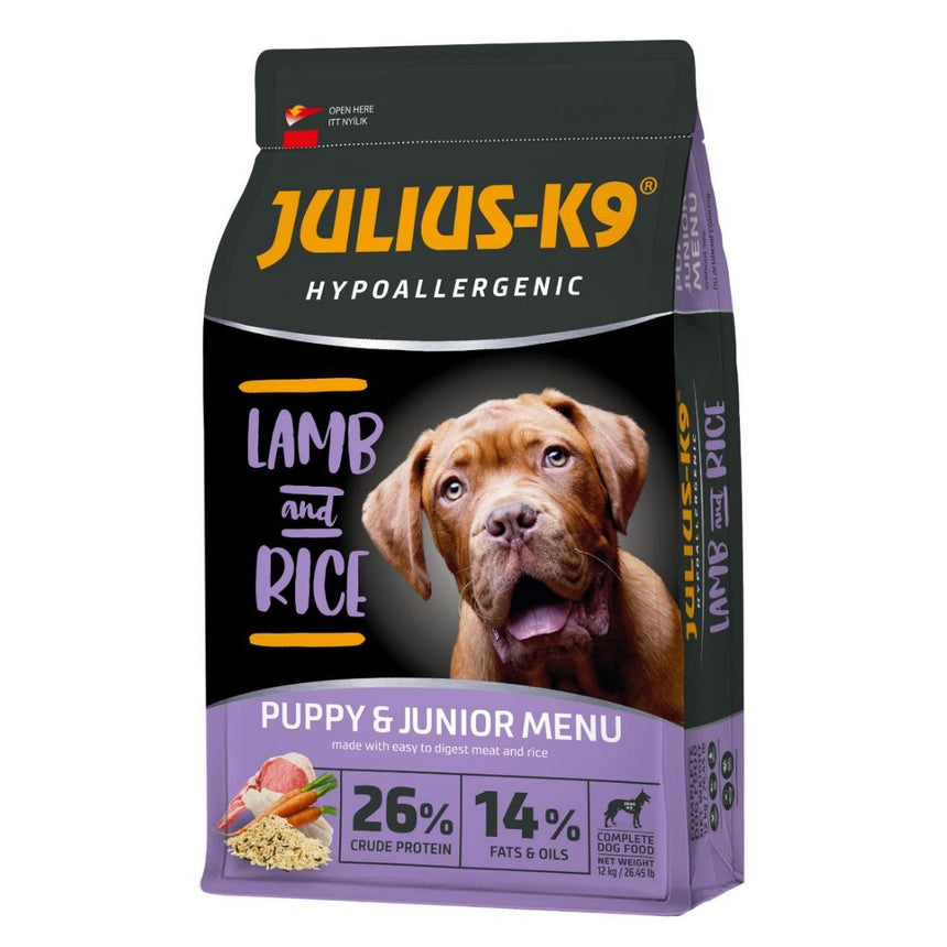 Hrana uscat pentru caini, Julius K9 Puppy, Super-premium, hipoalergenica, Miel si Orez, 12kg