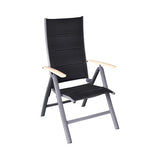 Scaun pliabil din metal si plastic, reglabil, cotiere din lemn, 60x53x77 cm, antracit