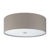 Plafoniera textila, Pasteri, EGLO, 3xE27, otel, nichel satinat, material textil, taupe, sticla, 47.5 x 19.5 cm
