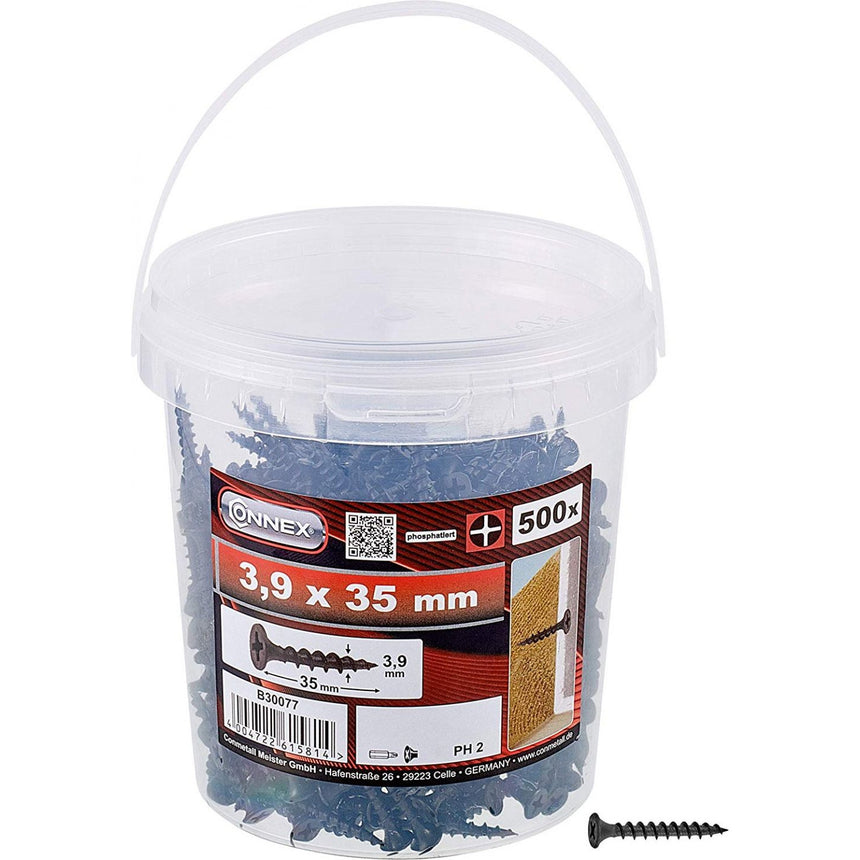 Set 500 surub autofiletant pentru gips carton, filet rapid, 3.9x35, PH2, fosfatat negru Connex