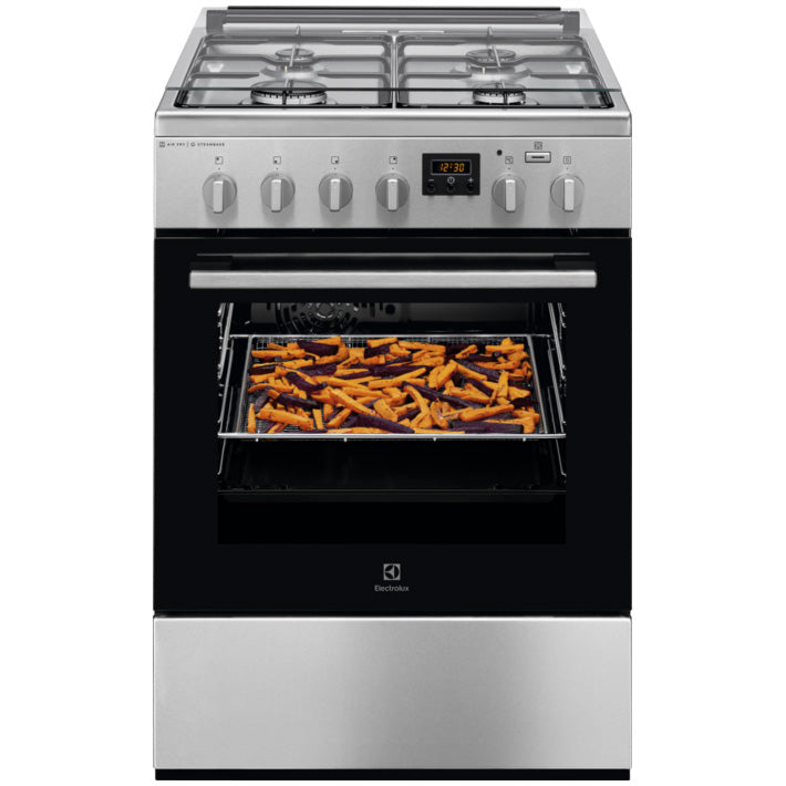Aragaz Electrolux LKK660201X, Mixt, 4 arzatoare gaz, Cuptor electric multifunctional, Plus Steam, AirFry, Aprindere integrata, Grill electric, Clasa A, 60 cm, Inox antiamprenta