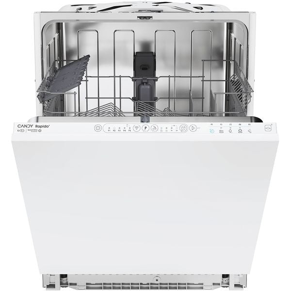 Masina de spalat vase incorporabila CANDY CIP 3E7L0W, 13 seturi, 5 programe, Clasa E, Conectivitate WiFi, Display touch control , Speed-Drive Inverter Motor, MaxiTUB, Start Delay, 60 cm