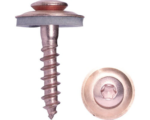 Holsuruburi Cu Cap Semibombat Torx Si Saiba Cauciuc Epdm Dresselhaus 4, 5x25 Mm Otel Inox A2 Cuprat, 100 Bucati, Pentru Tinichigerie