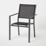 Scaun de gradina Barbana, metalic, cadru din aluminiu negru, culoare negru, 56 x 86 x 59 cm