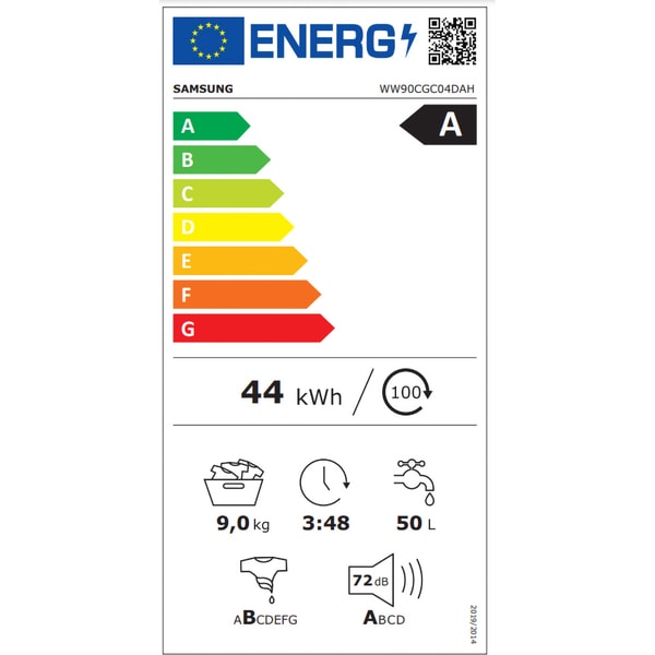 Masina de spalat rufe Samsung WW90CGC04DAHLE, 9 kg, 1400 rpm, Clasa A, Eco Bubble, Digital Inverter, WiFi SmartThings, AI Energy, Alb