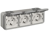 Priza Tripla Cu Impamantare Legrand Plexo Ip44 Gri, Montaj Aplicat Orizontal