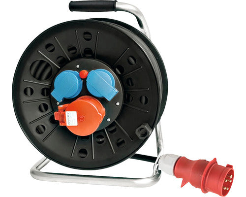 Prelungitor Trifazic Pe Tambur De Plastic 3 Prize (2 Cp + 1 Trifazata) 20m Cablu Cauciuc 5x2, 5 Mm², Pentru Exterior Ip44
