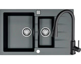Pachet Chiuveta Bucatarie Granital Alveus Formic 20 Deep Black + Baterie Lola Si Sifon Auriu