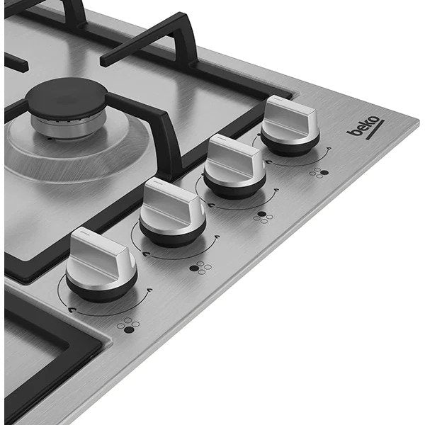 Plita incorporabila Beko HIYG64225SBO, Gaz, 4 arzatoare, Siguranta plita, Aprindere integrata, Gratare fonta, 60 cm, Inox