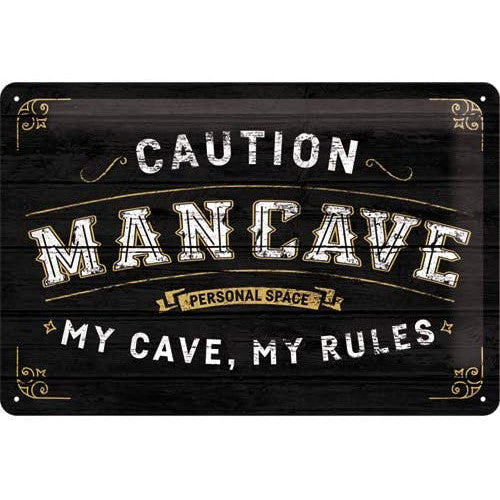 Placa metalica Man Cave - My Cave, My Rules 20x30cm