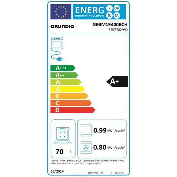 Cuptor incorporabil GRUNDIG GEBM19400BCH, Electric, Autocuratare Catalitica, 70 l, Clasa A+, Negru-Inox