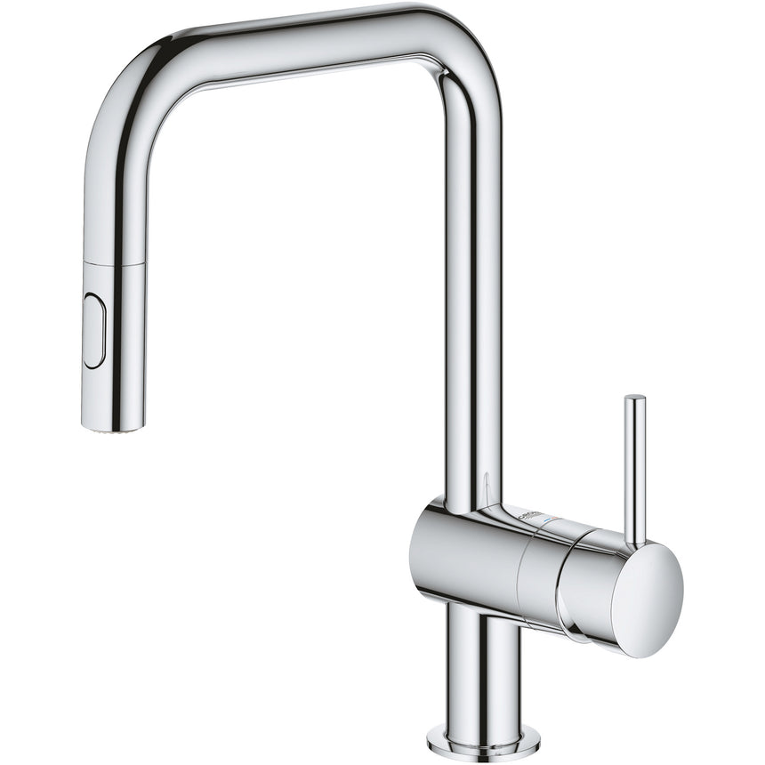 Baterie de bucatarie Grohe Minta 32322002, 3/8'', monocomanda, pipa inalta, dus extractabil, Crom